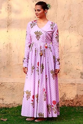 lavender mulmul angrakha dress for girls