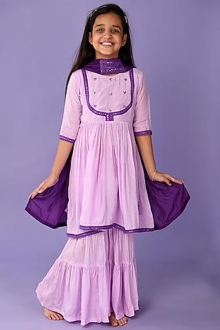 lavender muslin silk sharara set for girls