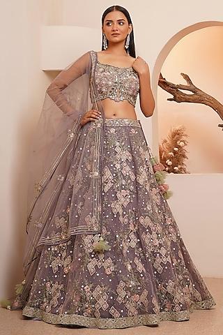 lavender net & tissue applique work lehenga set