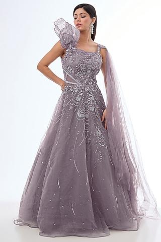 lavender net cutdana & sequins embellished gown