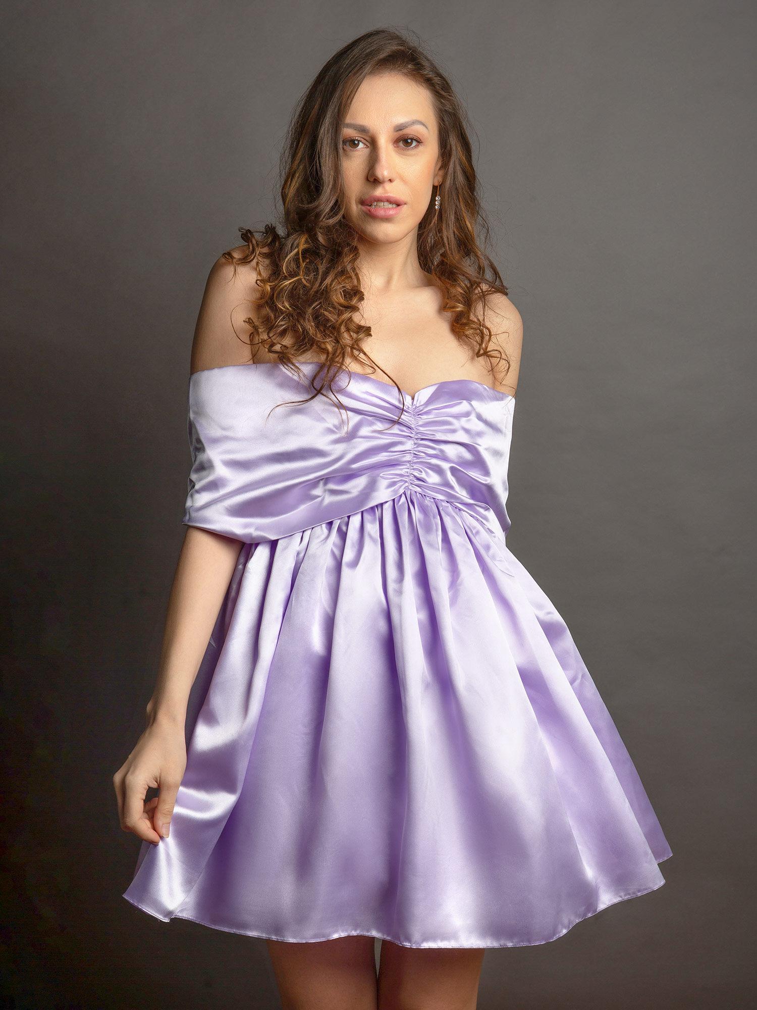 lavender off shoulder dress