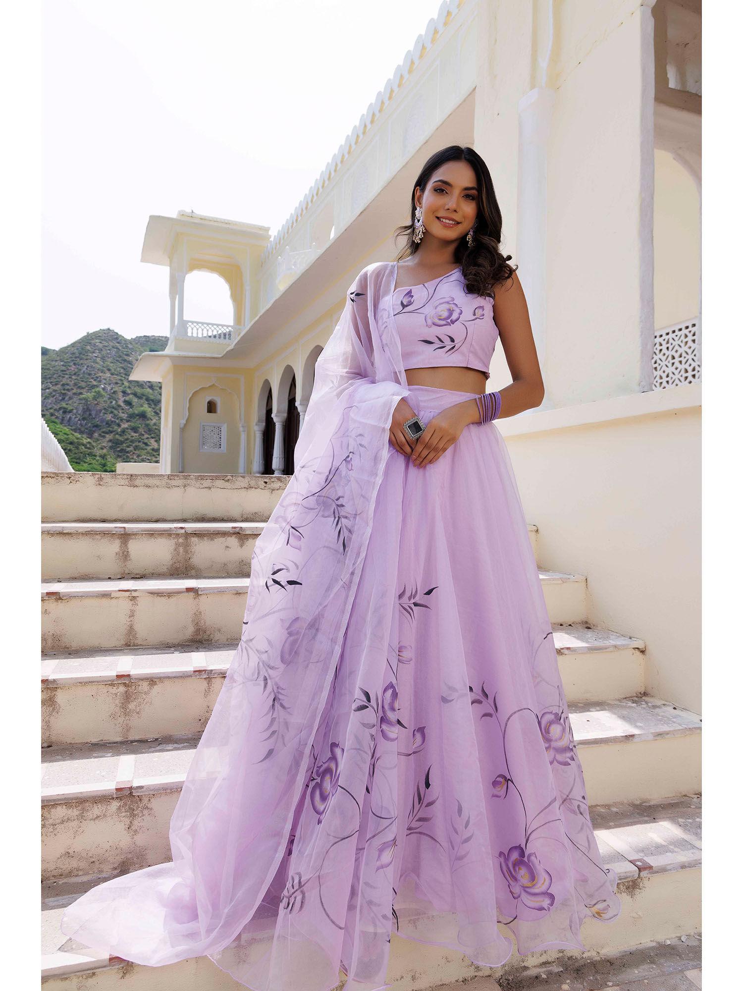 lavender orchid petal brush paint blouse with lehenga & dupatta (set of 3)