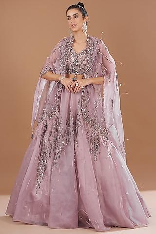 lavender organza embroidered lehenga set