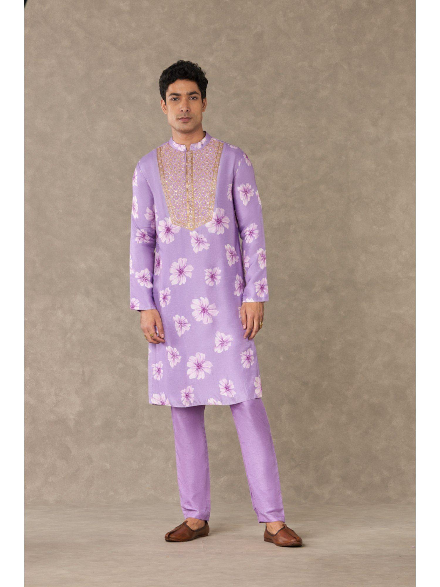 lavender parijat floral kurta with pant (set of 2)