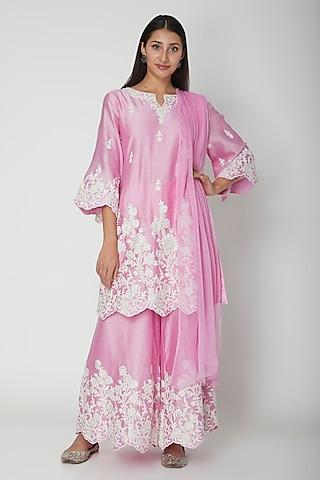 lavender pink floral embroidered kurta set