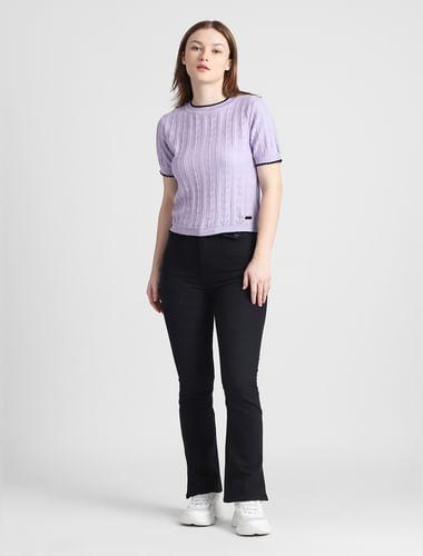 lavender pointelle knit t-shirt