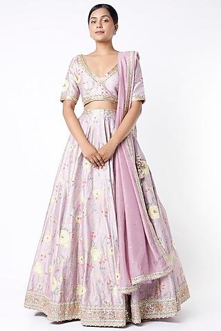 lavender printed & embroidered lehenga set