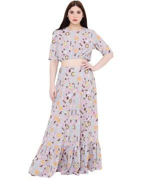 lavender printed art crepe skirt set