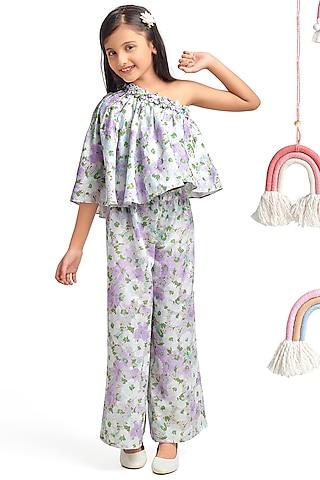 lavender printed pant set for girls