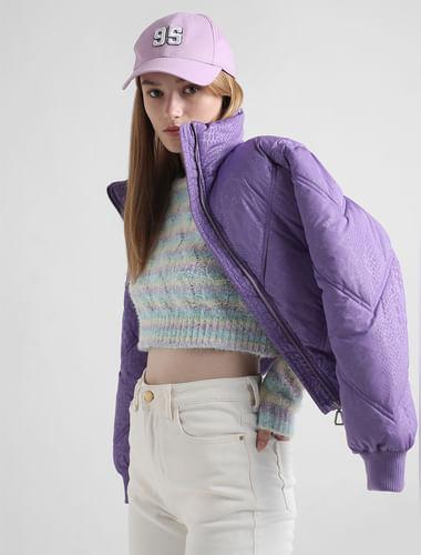 lavender printed short puffer jacket