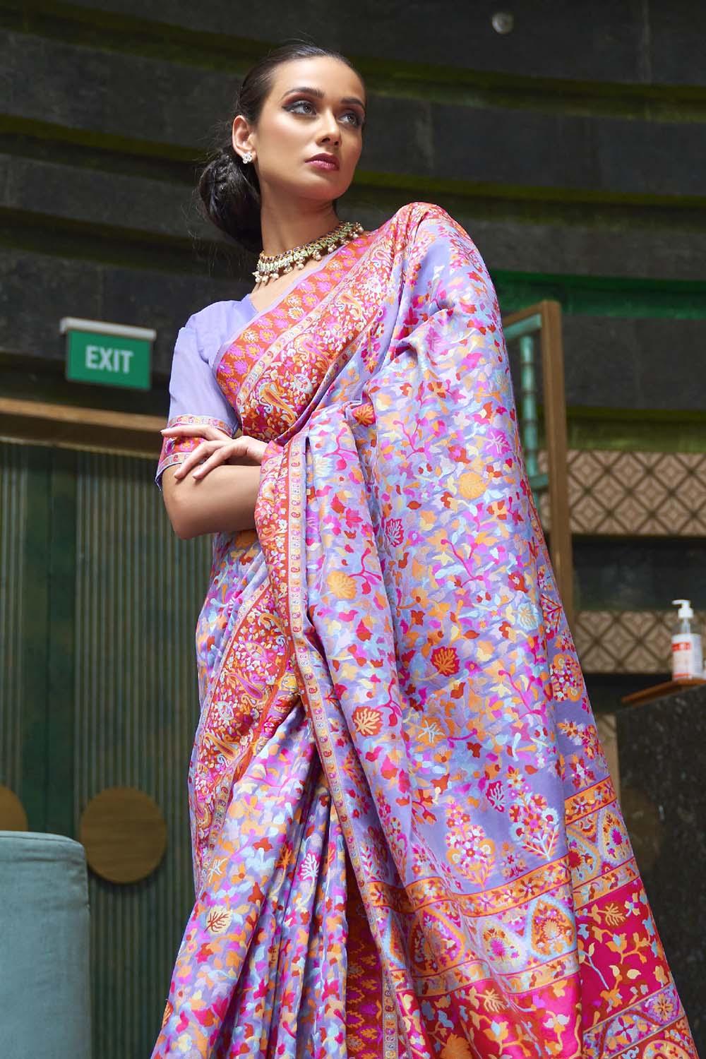 lavender purple banarasi patola saree