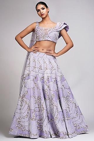 lavender raw silk embroidered lehenga set