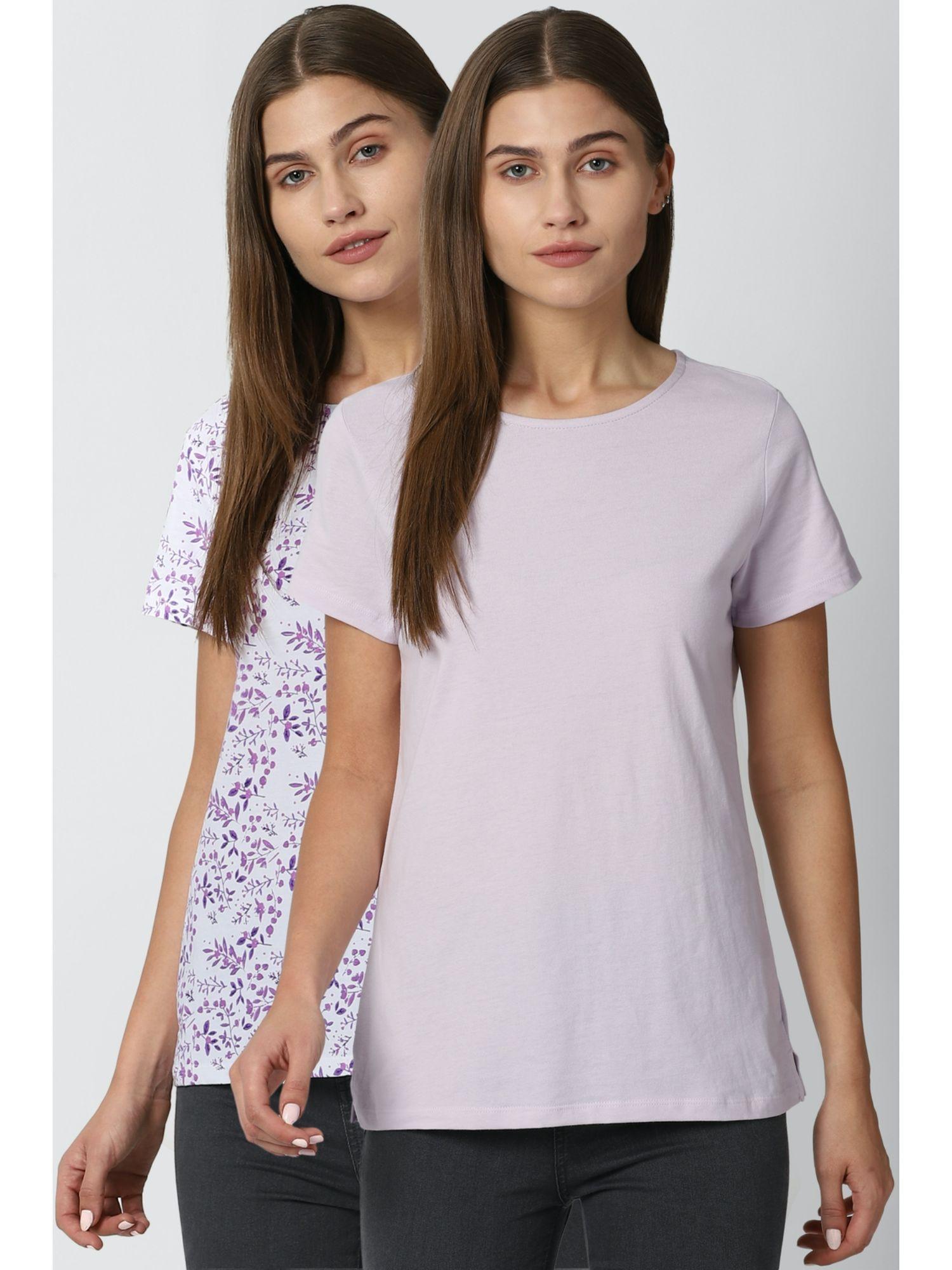 lavender regular floral print t-shirt (pack of 2)