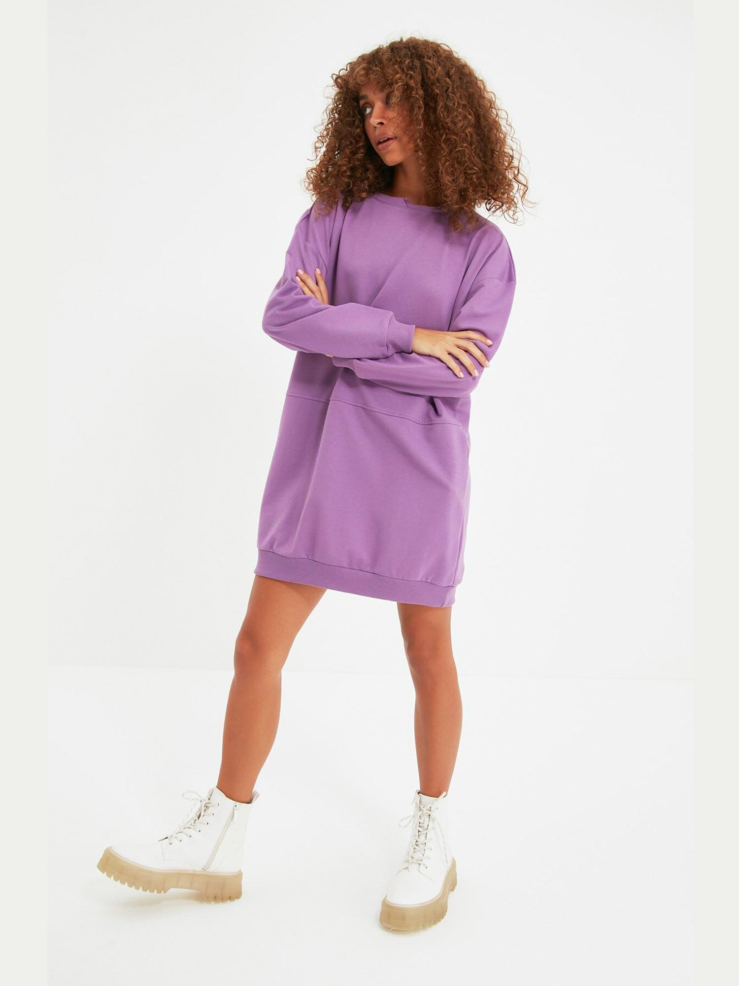 lavender round neck mini dress