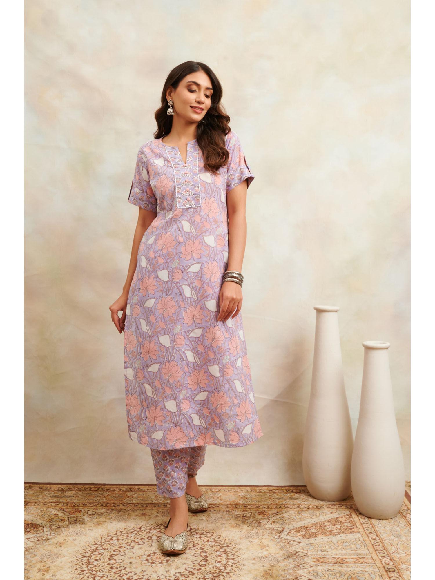 lavender sanganeri straight kurta