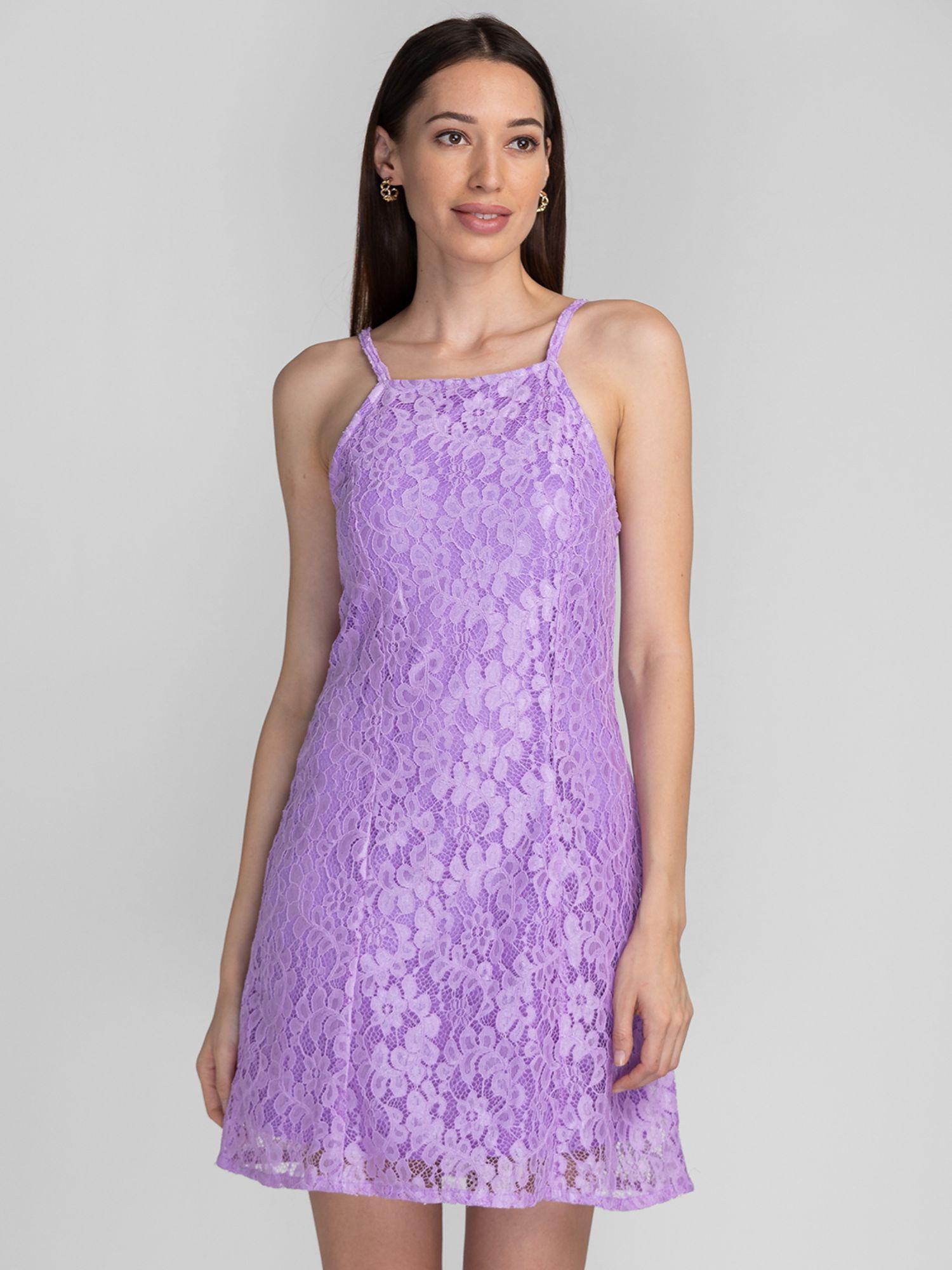 lavender self design a-line lace dress