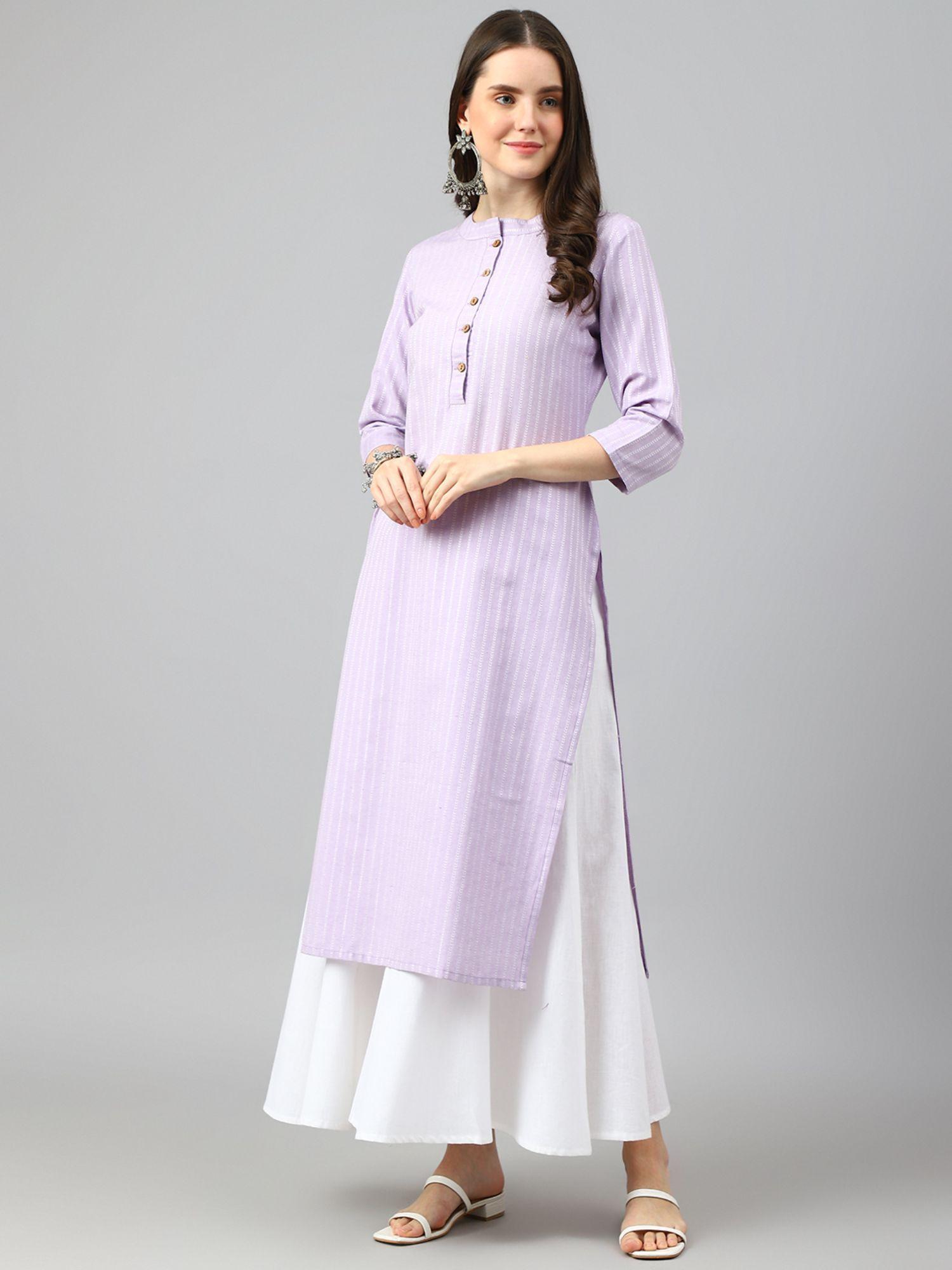 lavender self design cotton blend kurti