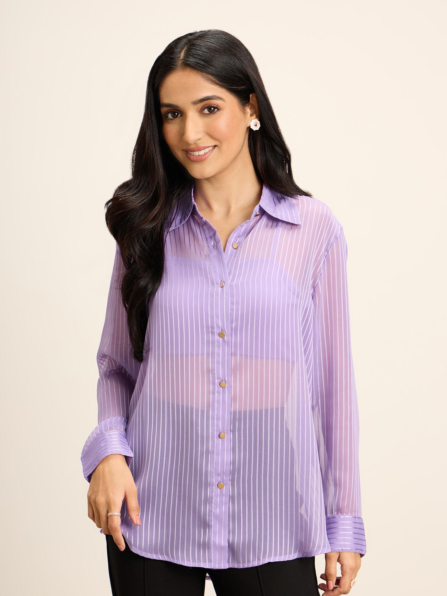 lavender sheer full sleeves shirt