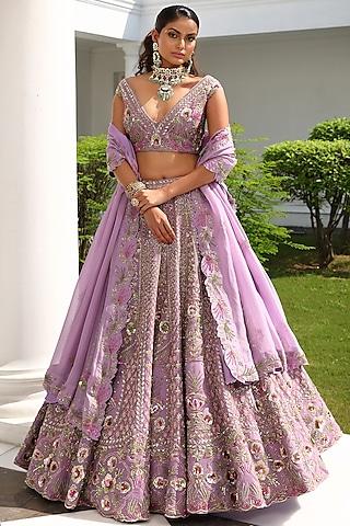 lavender silk & satin organza embroidered lehenga set