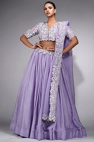 lavender silk embroidered lehenga set