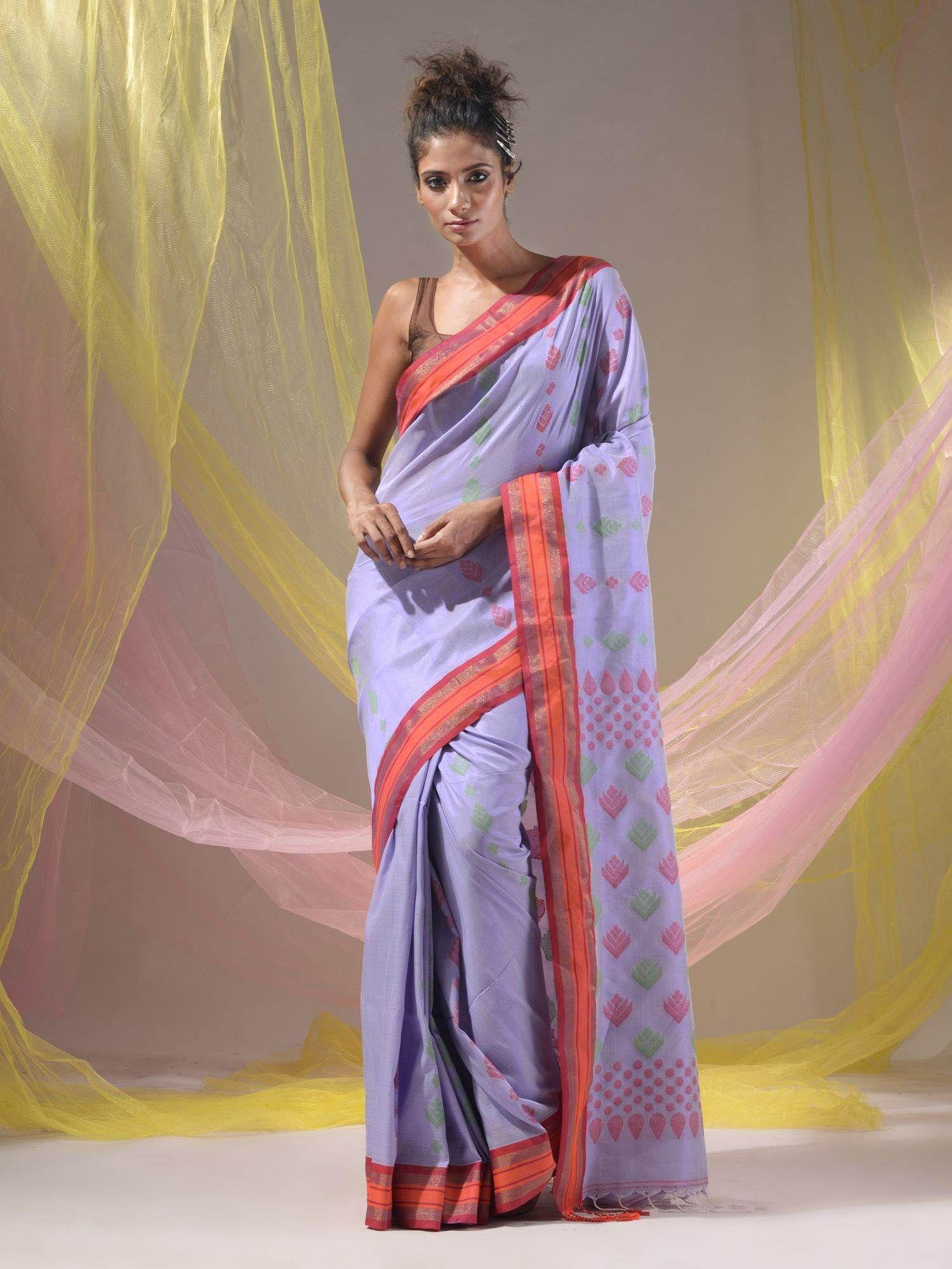 lavender silk matka soft handloom woven saree with unstitched blouse