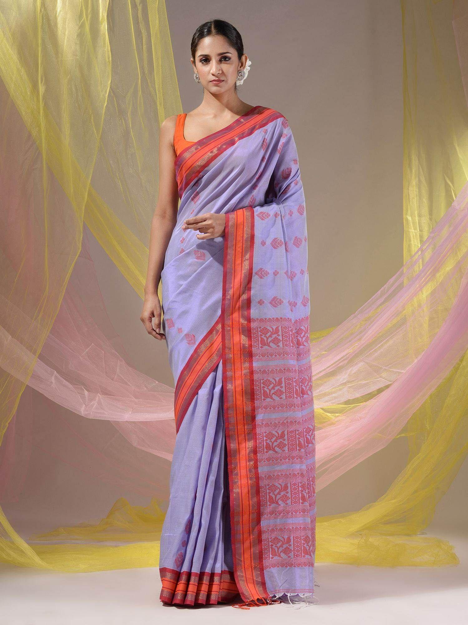 lavender silk matka soft nakshi pallu saree with unstitched blouse