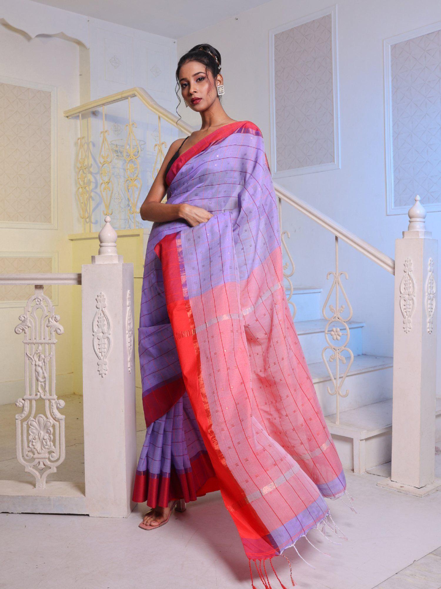 lavender silk matka soft saree with unstitched blouse