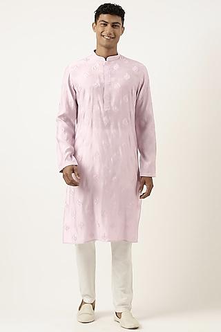 lavender silk polyester embroidered kurta set