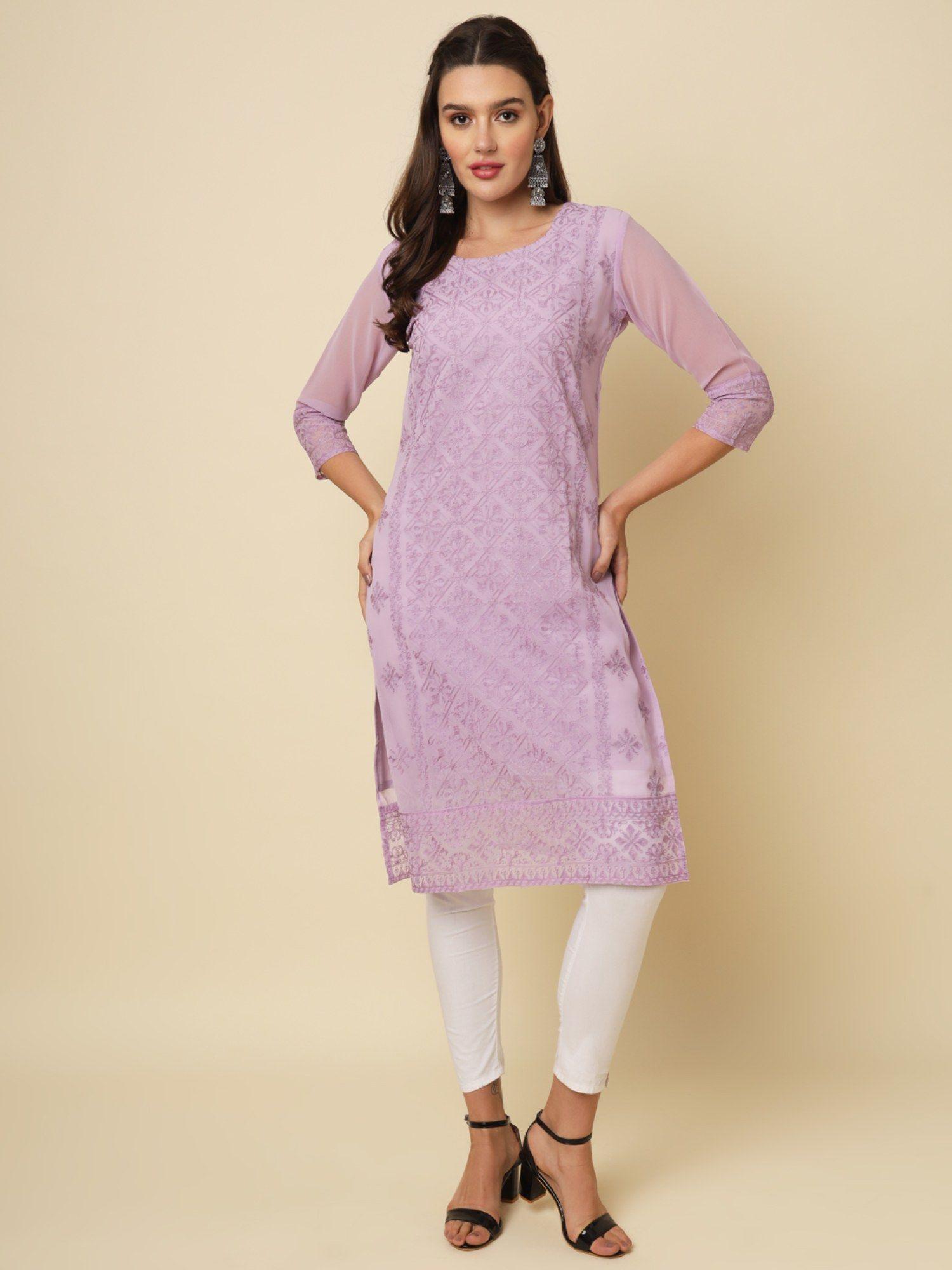 lavender soft georgette lucknowi chikankari kurta