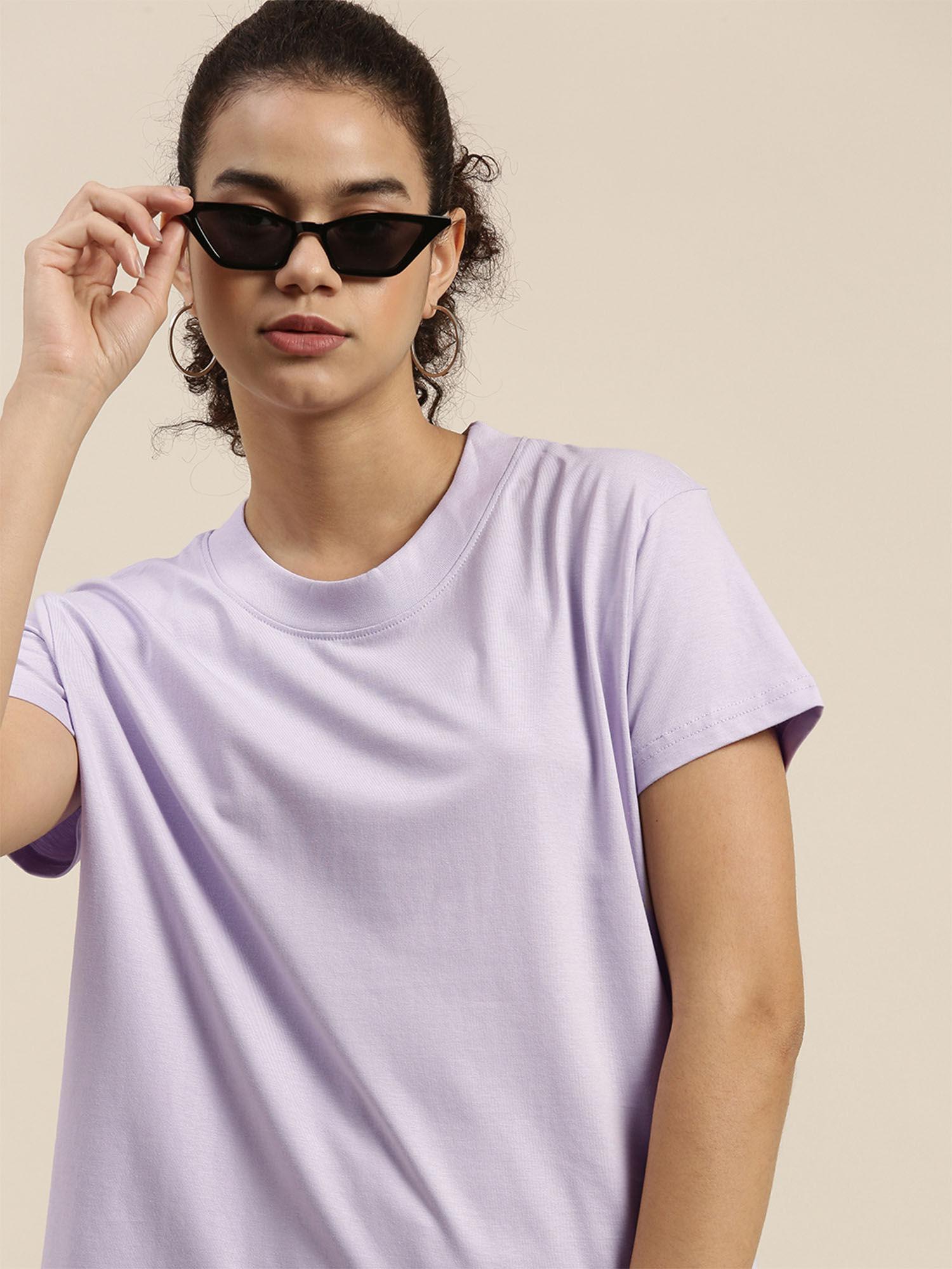 lavender solid boxy regular t-shirt