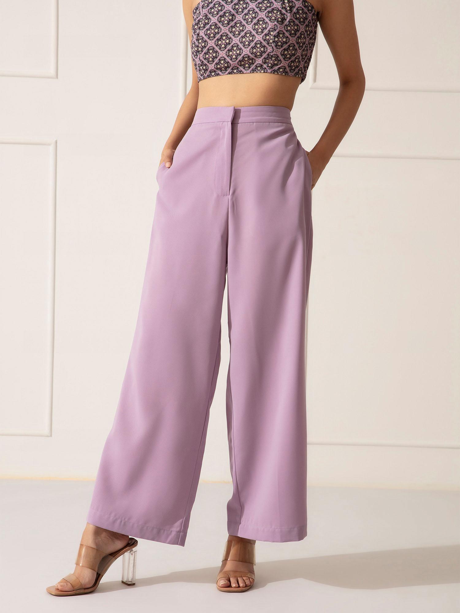 lavender solid flared pants