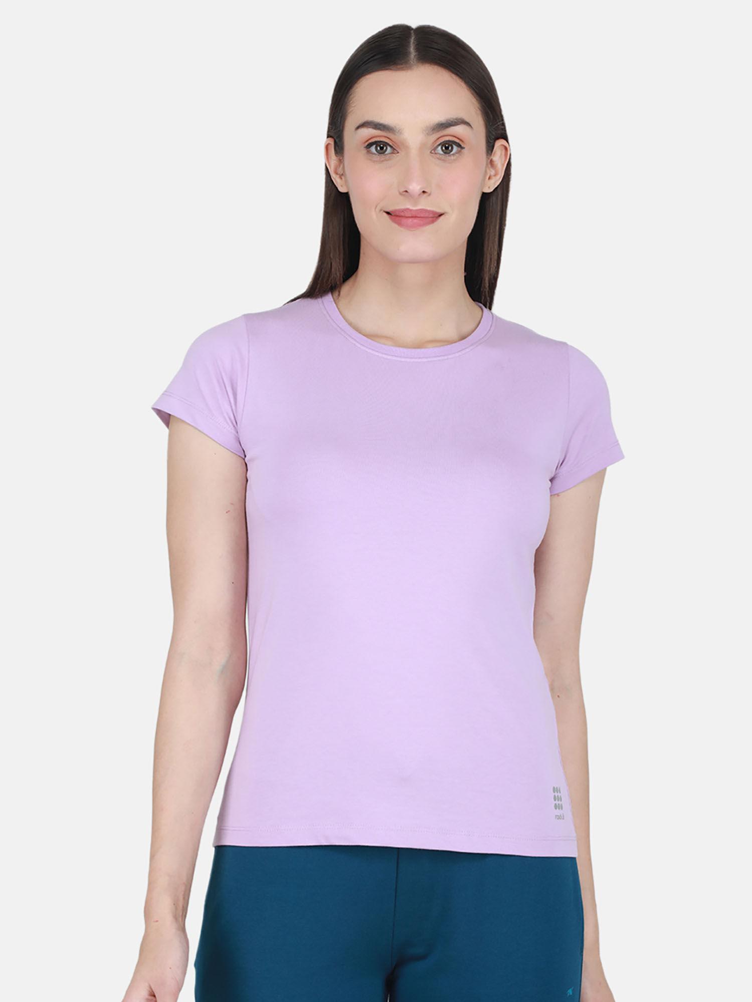 lavender solid round neck top