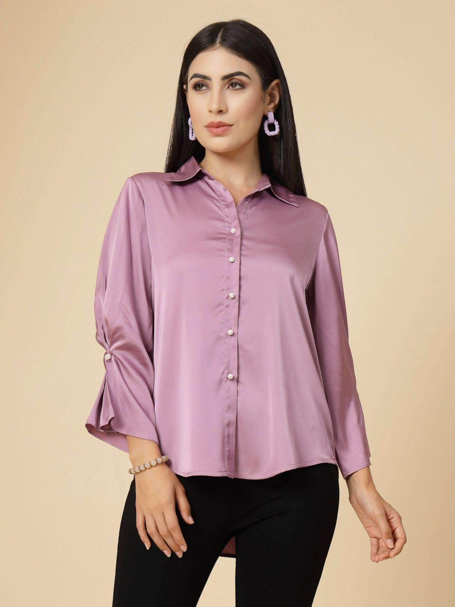 lavender solid satin shirt