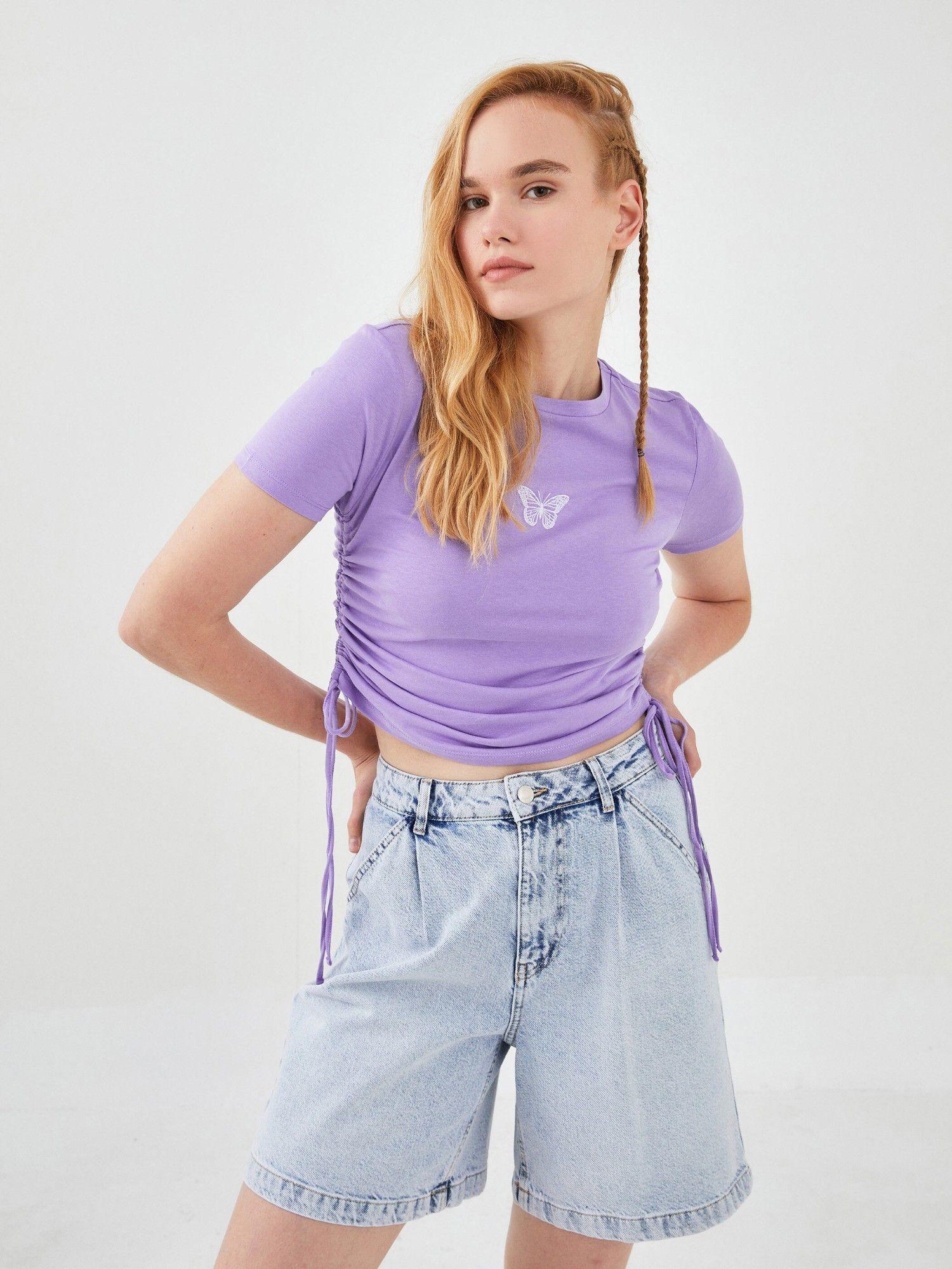 lavender solid tie top