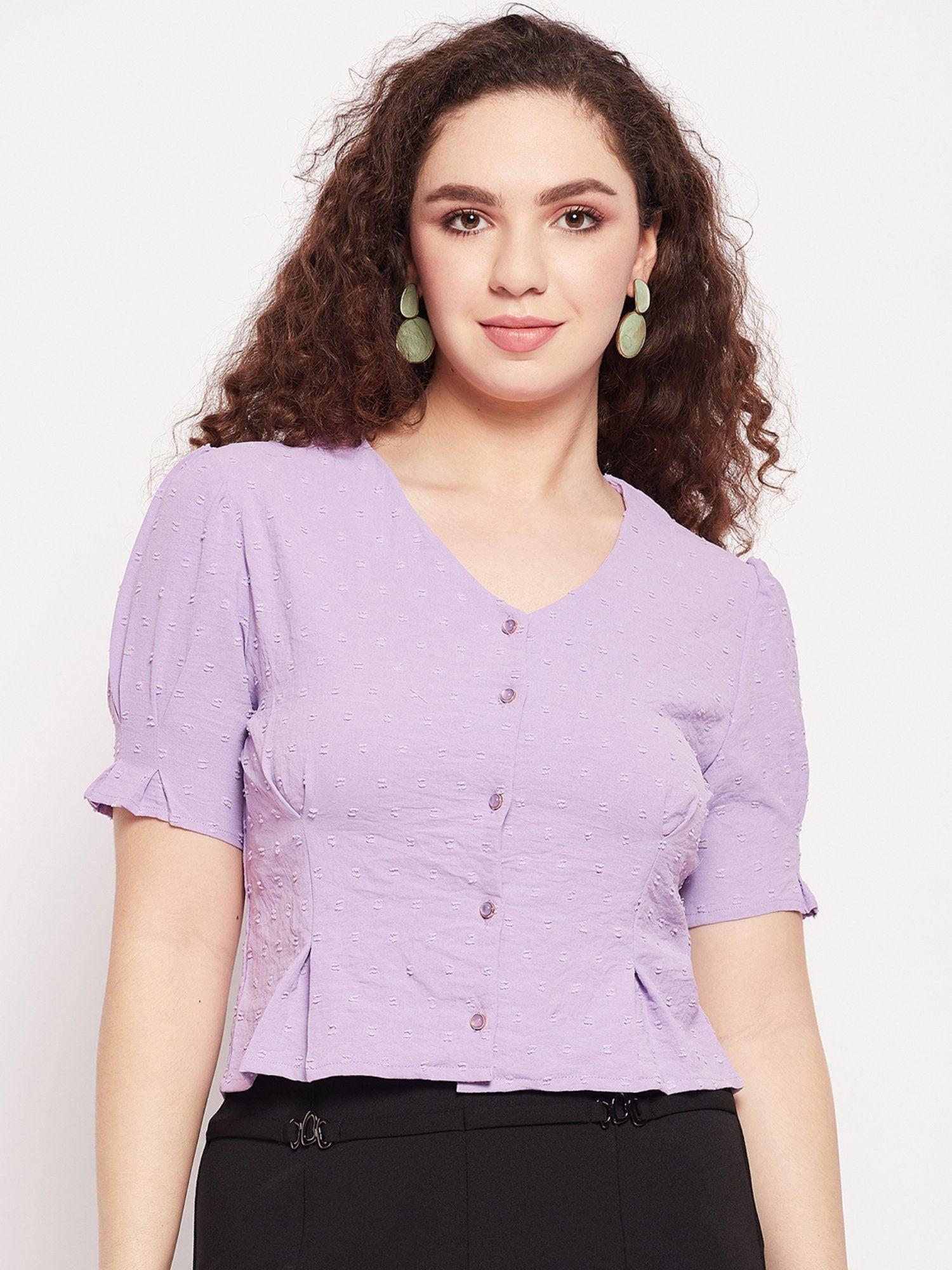 lavender solid v-neck crop tops