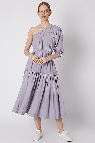 lavender striped one shoulder dress