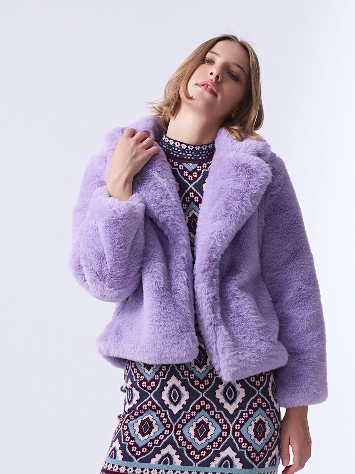 lavender textured full sleeves collar neck coat