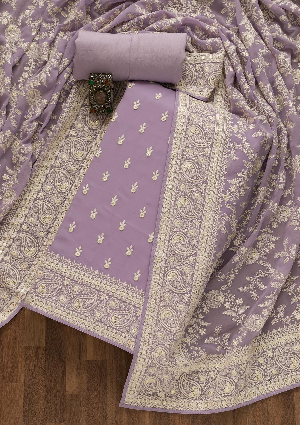 lavender threadwork georgette unstitched salwar suit