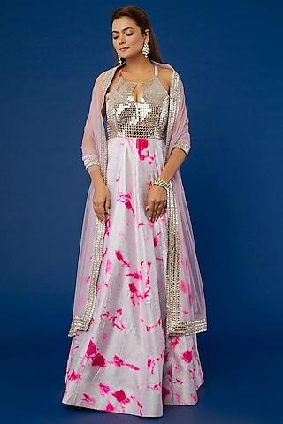 lavender tie-dyed & embroidered anarkali set