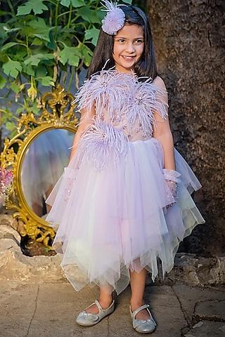 lavender tulle embroidered asymmetric flared dress for girls
