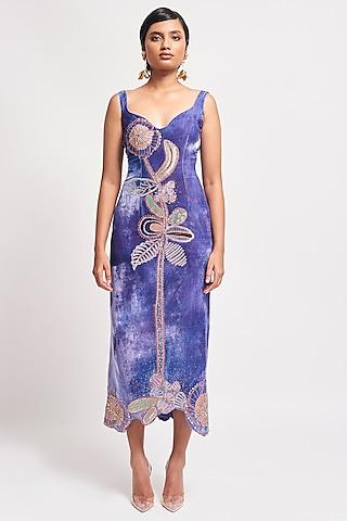 lavender velvet applique embellished gown