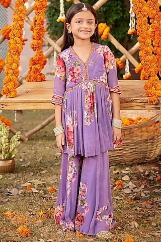 lavender viscose georgette sharara set for girls