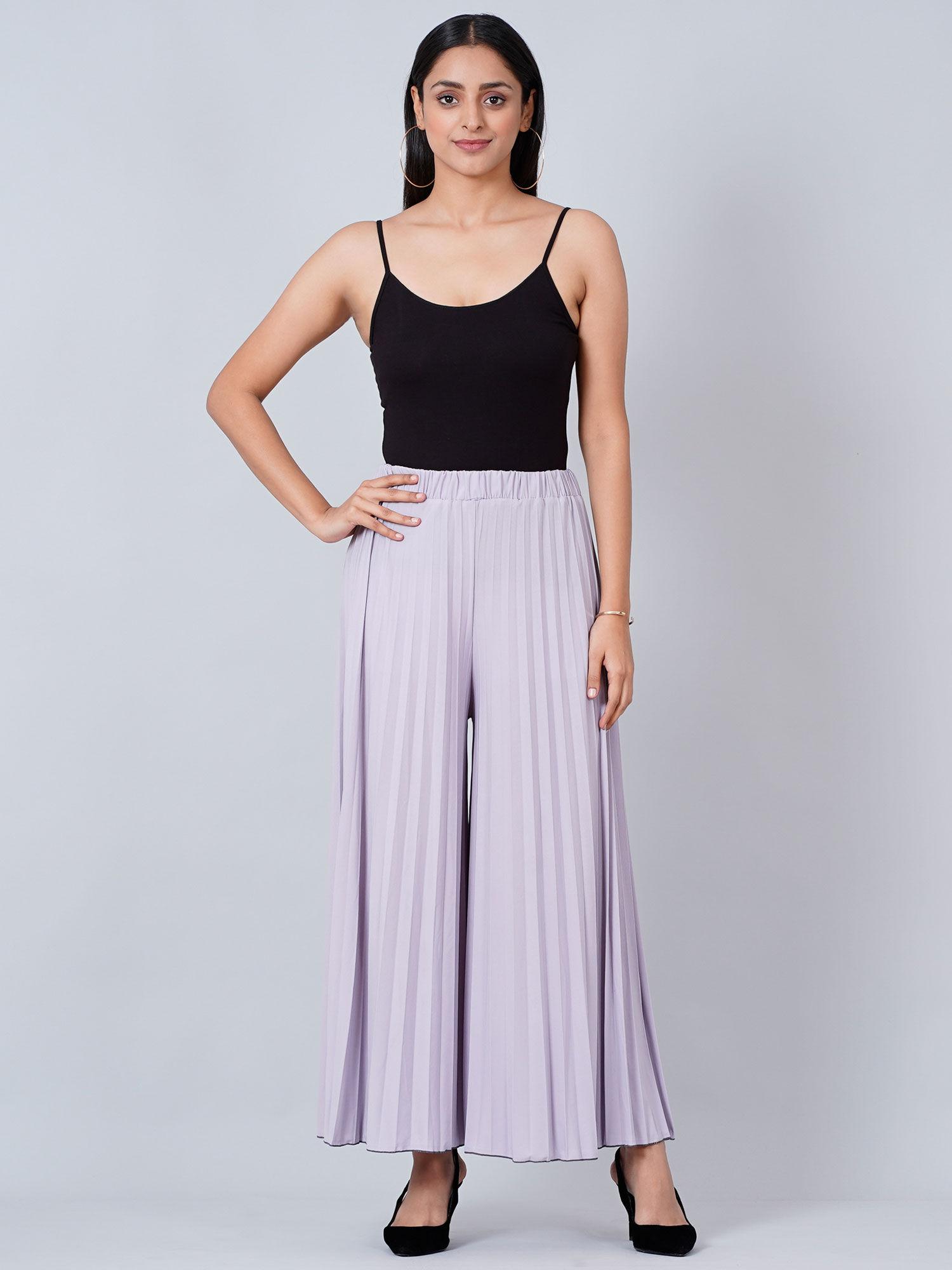 lavender wide leg pleated palazzo