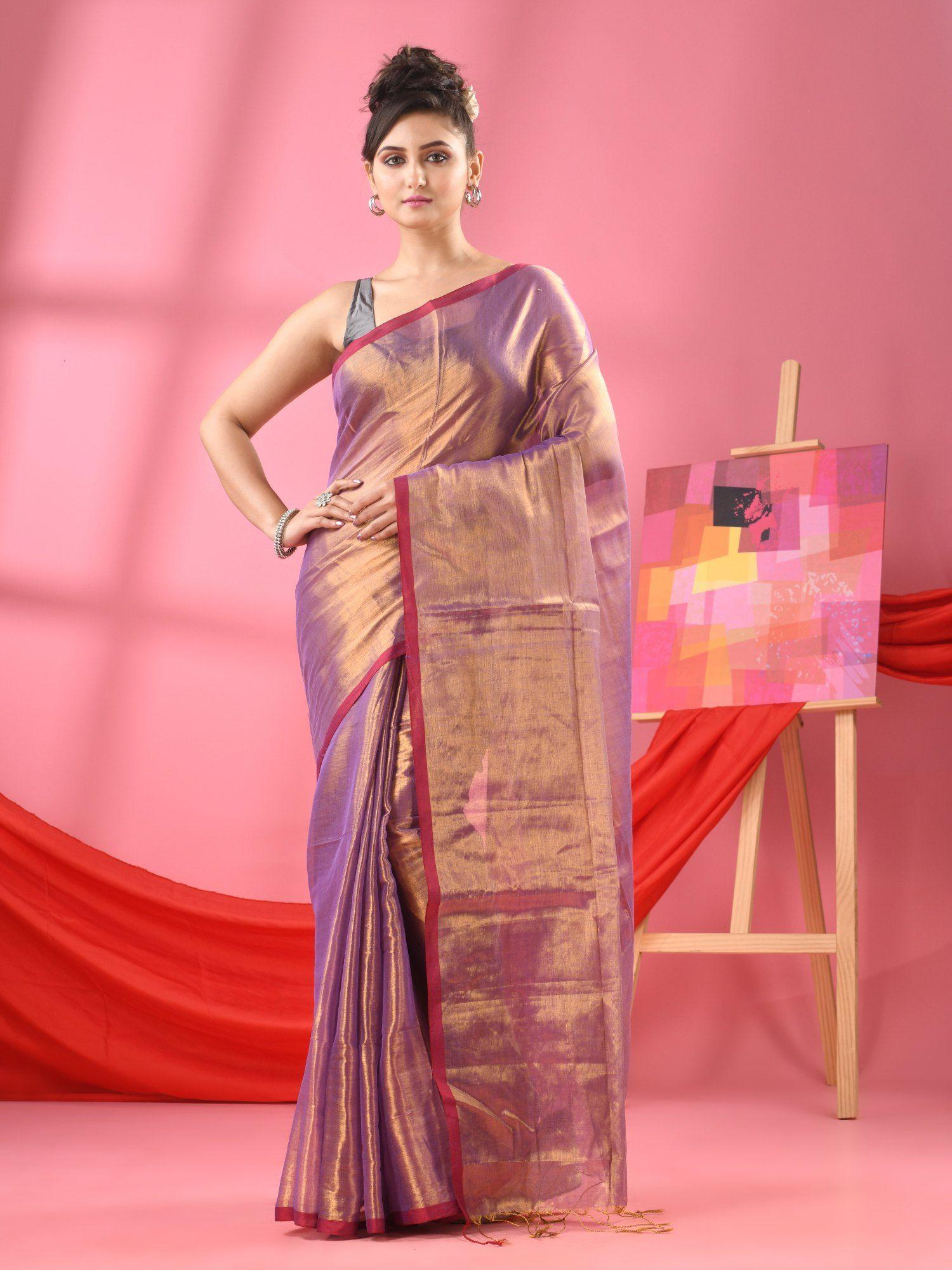 lavender zari cotton handloom tissue saree with unstitched blouse