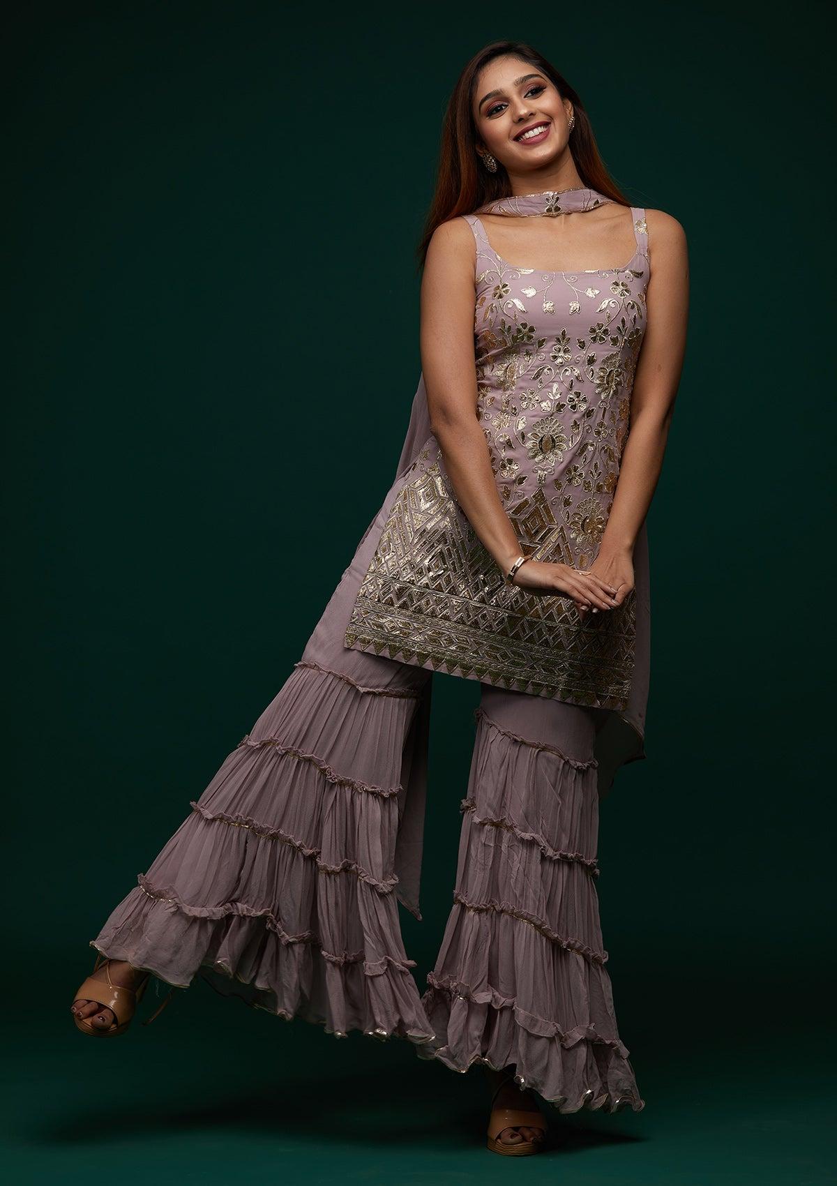 lavender zariwork georgette designer salwar suit