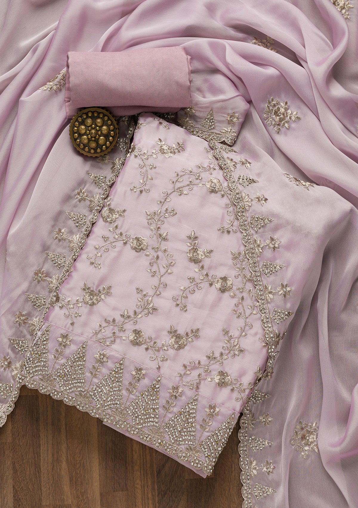 lavender zariwork georgette unstitched salwar suit