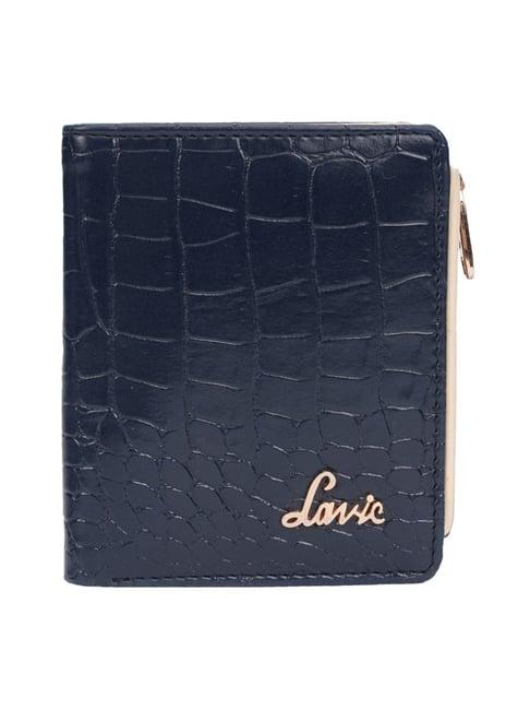 lavie glossy chic navy textured bi-fold wallet for women