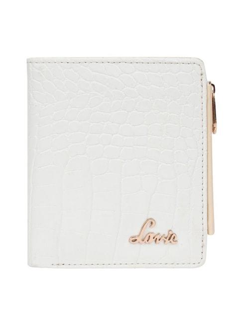 lavie glossy chic white textured bi-fold wallet for women
