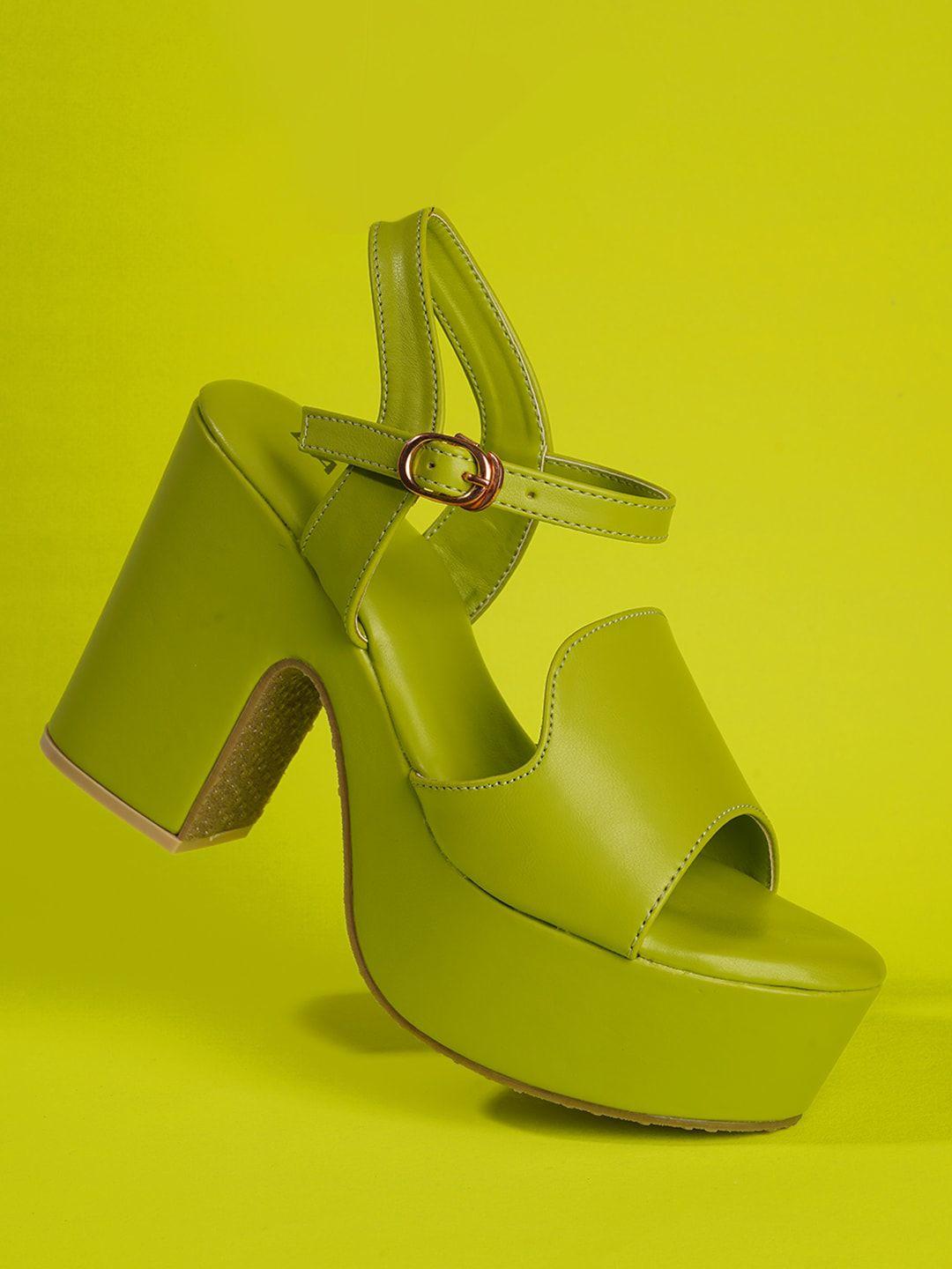 lavie green pu party platform peep toes with buckles