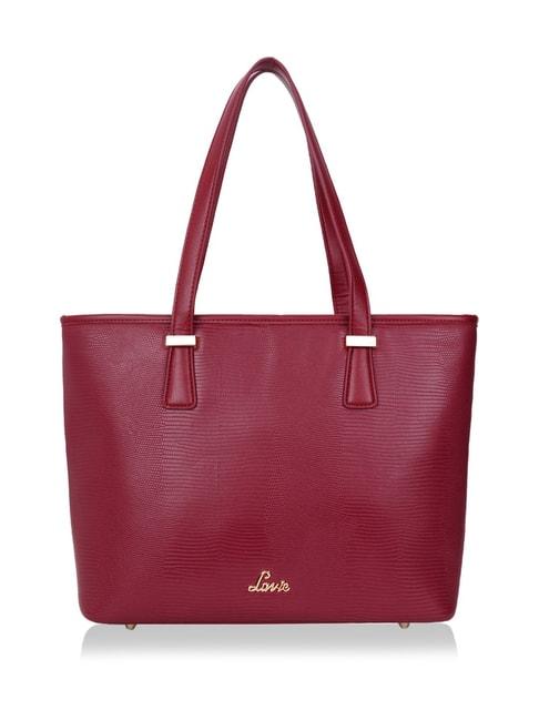 lavie liz sherry maroon textured large tote handbag